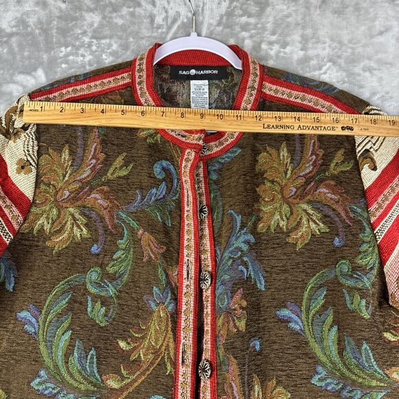 Vintage Sag Harbor Tapestry Jacket Women's 14 Red‎ Brown Pattern Detailed (1013) - Picture 9 of 11